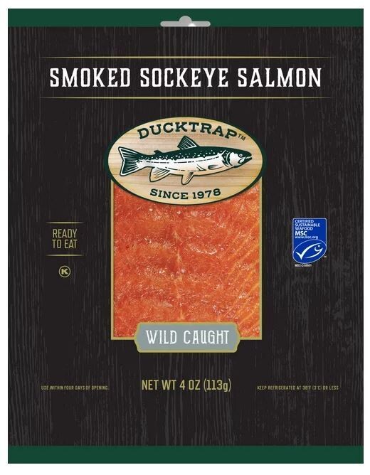 Frozen Seafood, Ducktrap® Wild Caught Smokes Sockeye Salmon (4 oz Pouch)