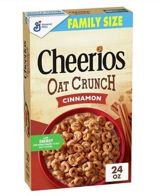 Cereal Cheerios, General Mills® Oat Crunch Cinammon Cheerios™ Cereal (Family Size-24 oz Box)