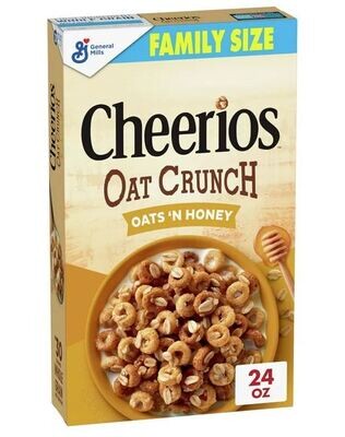 Cereal Cheerios, General Mills® Oat Crunch Oats & Honey Cheerios™ Cereal (Family Size-24 oz Box)