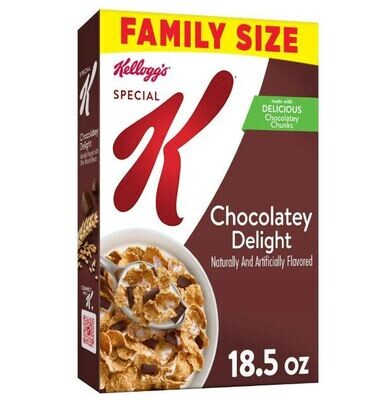 Cereal Flakes, Kellogg's Special K Chocolatey Delight™ Cereal (Family Size-18.5 oz Box)