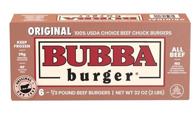 Frozen Hamburger, Bubba Burger® Gluten Free Original 100% USDA Choice Beef Chuck Burgers (6 Burgers, 32 oz Box)