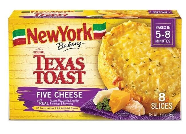 Frozen Garlic Bread, New York Bakery® Five Cheese Texas Toast Garlic Bread (13½ oz Box with 8 Slices)