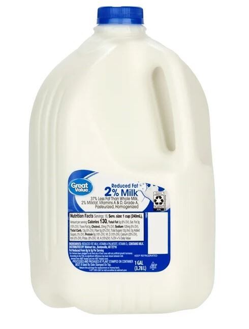 Dairy Milk, Great Value® 2% Reduced Fat Milk (1 Gallon Jug)