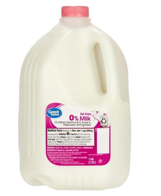 Dairy Milk, Great Value® 0% Fat Free Skim Milk (1 Gallon Jug)