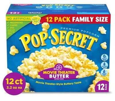 Microwave Popcorn, Pop Secret® Microwave Movie Theater Butter Popcorn (12 Bag Box)