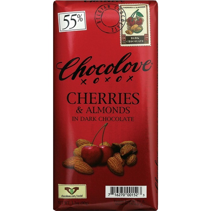 Chocolate Bar, Chocolove XOXOX® Cherries & Almonds in Dark Chocolate (3.2 oz Bar)