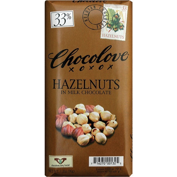 Chocolate Bar, Chocolove XOXOX® Hazelnuts in Milk Chocolate (3.2 oz Bar)