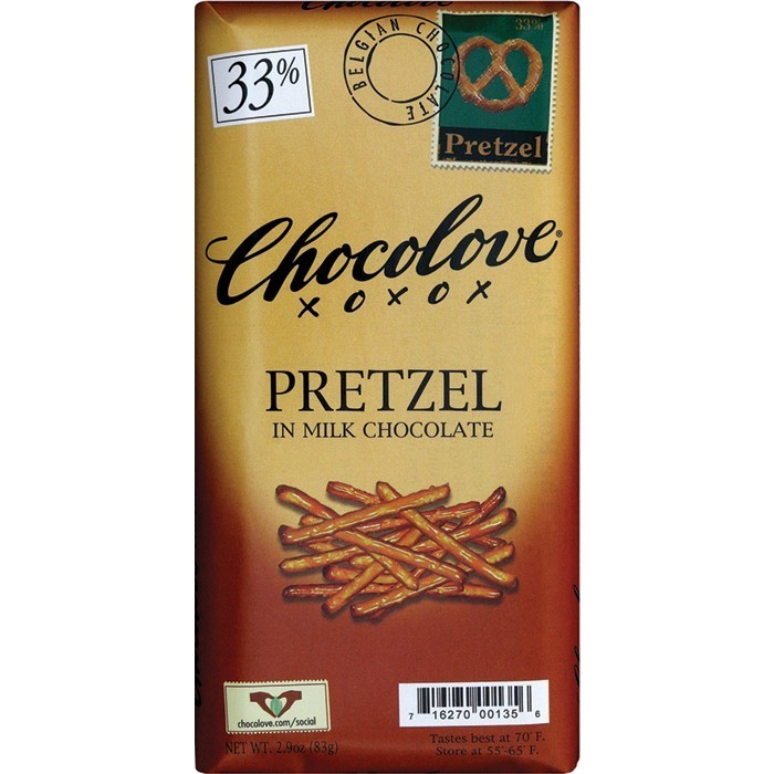 Chocolate Bar, Chocolove XOXOX® Pretzel in Milk Chocolate (3.2 oz Bar)
