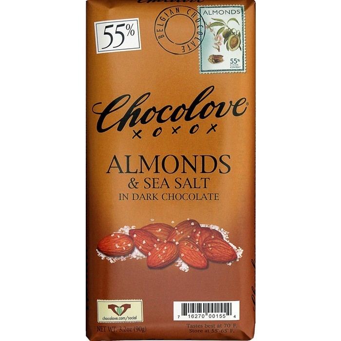 Chocolate Bar, Chocolove XOXOX® Almonds and Sea Salt in Dark Chocolate (3.2 oz Bar)