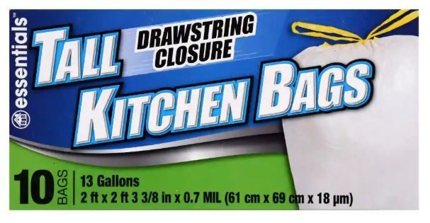 Trash Bags, Essentials®Tall Kitchen Bags with Drawstring Closure (Box of 13)