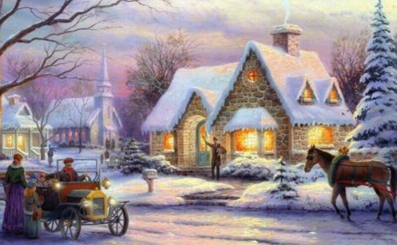 5D DIY LED Diamond Painting Kit Snow Home 30 x 40cm FULL DRILL round FRAMED