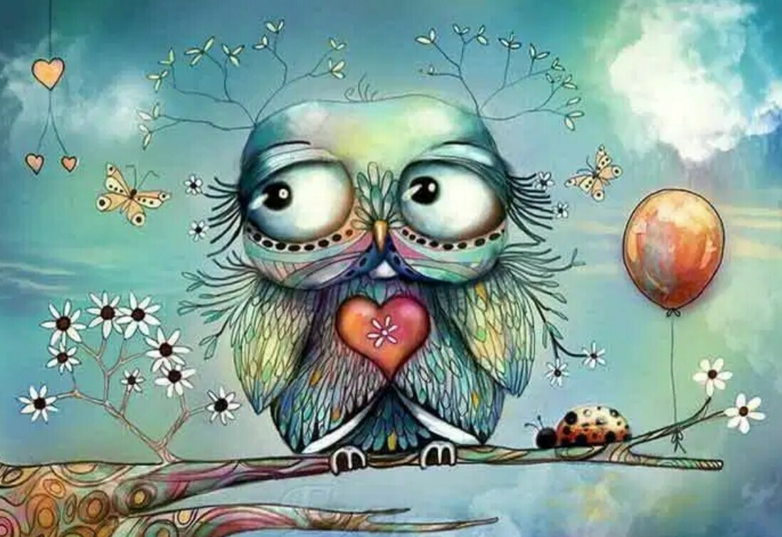 5D DIY Diamond Painting Kit Heartful Owl  40 x 50cm FULL DRILL Square on poured glue