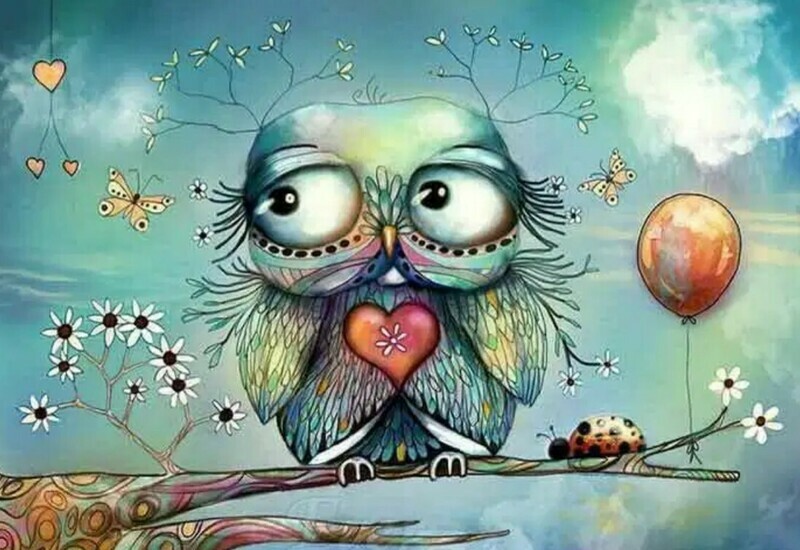 5D DIY Diamond Painting Kit Heartful Owl  40 x 50cm FULL DRILL Square on poured glue