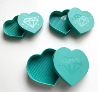 3 piece Diamond Painting Heart Shaped Tray with lids, Colour: Green