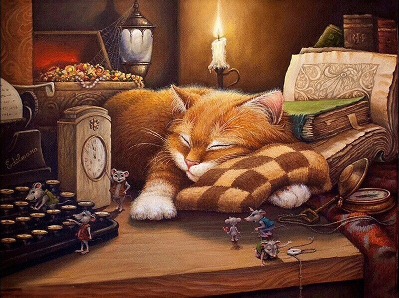 5D DIY Diamond Painting Kit Sleeping Cat FULL DRILL ( 4 to 7  WEEKS arrival)