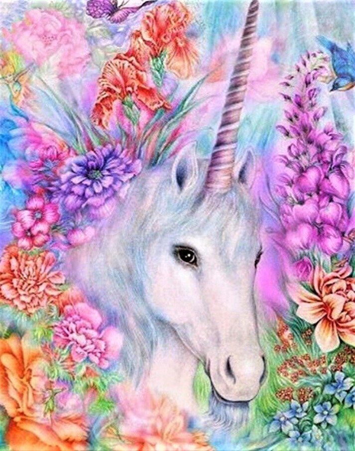 5D DIY Diamond Painting Kit Floral unicorn FULL DRILL ( 4 to 7 WEEKS arrival)