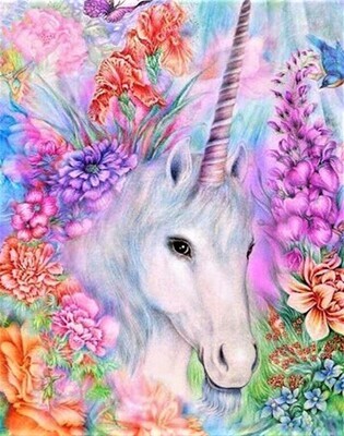 5D DIY Diamond Painting Kit Floral unicorn FULL DRILL ( 4 to 7 WEEKS arrival)