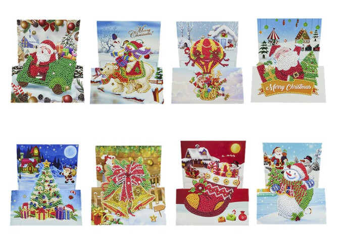 DIY Diamond Painting pack of 8 3D Foldable Christmas cards ROUND DRILLS