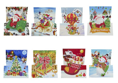 DIY Diamond Painting pack of 8 3D Foldable Christmas cards ROUND DRILLS