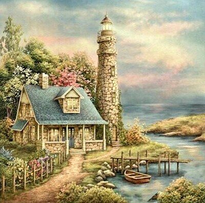 5D DIY Diamond Painting Kit Cottage by the River FULL DRILL ( 4 to 7 WEEKS arrival)