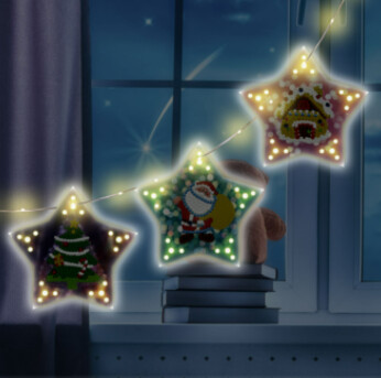 Diamond Painting LED hanging stars, Xmas Tree, Santa and Ginger House