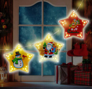 Diamond Painting LED hanging stars, Snowman, Santa and Sleigh