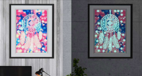 GLOW IN THE DARK DIAMOND PAINTING DREAM CATCHER 30X40CM PARTIAL