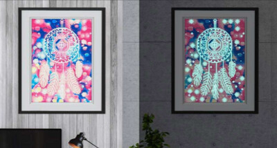 GLOW IN THE DARK DIAMOND PAINTING DREAM CATCHER 30X40CM PARTIAL