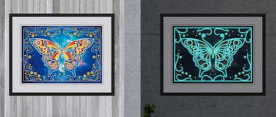 GLOW IN THE DARK DIAMOND PAINTING BUTTERFLY 30X40CM PARTIAL