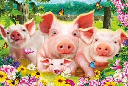 5D DIY Diamond Painting Kit Pig Family 15 x 20cm Partial Round