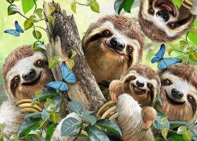 5D DIY Diamond Painting Kit Sloth Family 50 x 70cm FULL DRILL Round - poured glue