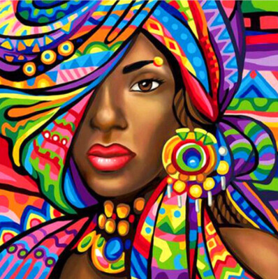5D DIY Diamond Painting Kit African Lady 50 x 50cm FULL DRILL Round on poured glue