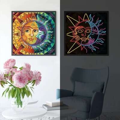 GLOW IN THE DARK DIAMOND PAINTING SUN AND MOON 30X30CM PARTIAL
