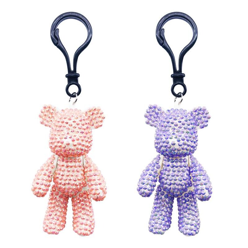 2 Piece Diamond Bear Keychain Pink and Purple