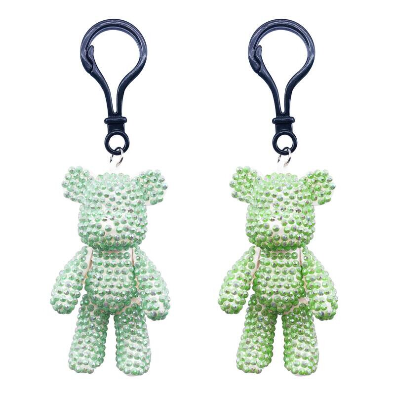 2 Piece Diamond Bear Keychain Green and Light Blue