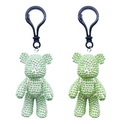2 Piece Diamond Bear Keychain Green and Light Blue