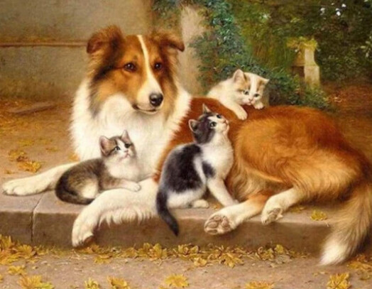 PREMIUM DIAMOND PAINTING KIT LASSIE AND FRIENDS 50 X 70CM FULL DRILL ROUND