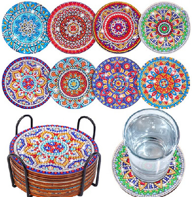 Day of the Dead Diamond Painting Coasters Kits with Holder, 8 Pcs