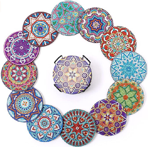 Diamond Painting Set of 12 Mandala coasters with stand