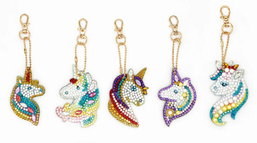 Diamond Painting 5 piece Unicorn key chain set