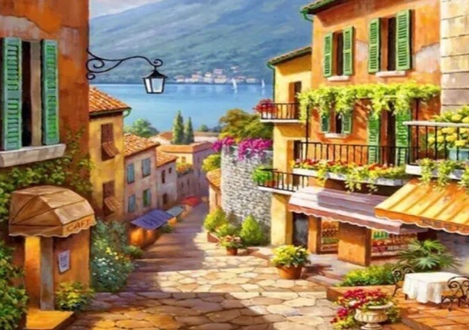 5D DIY Diamond Painting Kit Mediterranean view 40 x 50cm FULL DRILL ROUND
