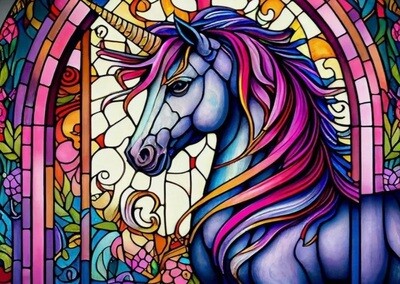5D DIY Diamond Painting Kit Glass Stained Unicorn 40 x 50cm FULL DRILL Square on poured glue