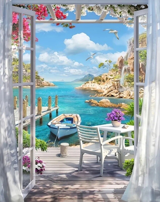 5D DIY Diamond Painting Kit Beach view 50 x 70cm FULL DRILL Round - poured glue