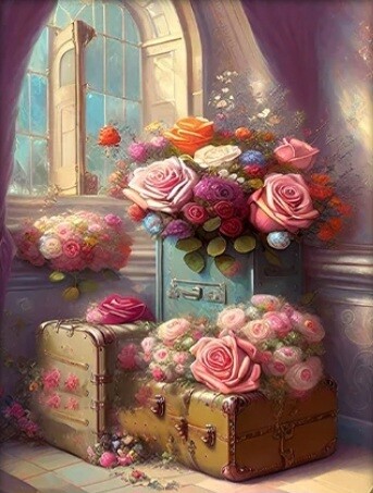 5D DIY Diamond Painting Kit Vintage case Flowers 50 x 70cm FULL DRILL Square on poured glue
