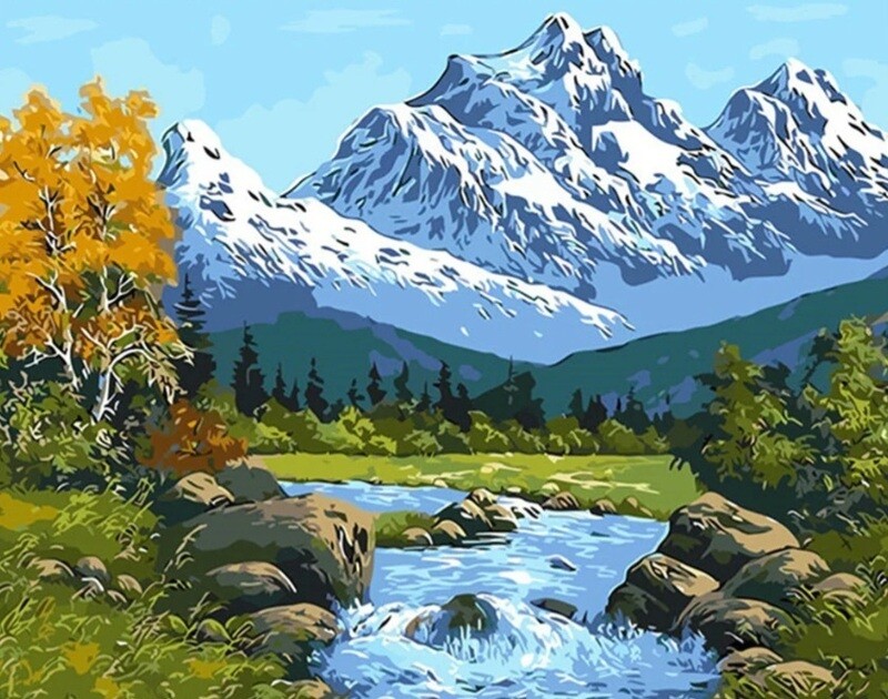 5D DIY Diamond Painting Kit Mountain view 50 x 70cm FULL DRILL Round - poured glue