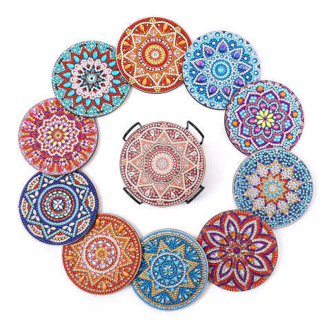 Diamond Painting Set of 10 Mandala coasters with stand