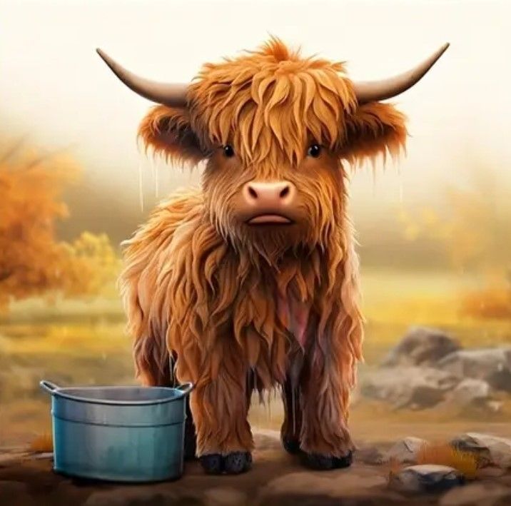 5D DIY Diamond Painting Kit Highland Calf 50 x 50cm FULL DRILL ROUND - poured glue canvas