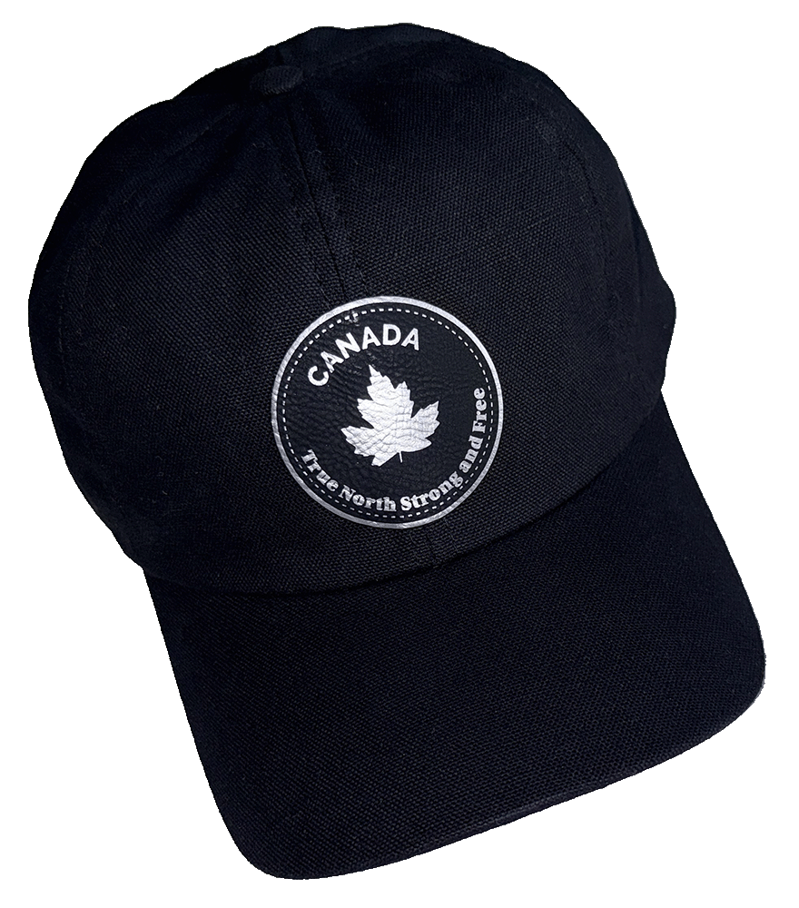 Logo, Black Baseball Cap with Faux Black/Silver Leather Emblem