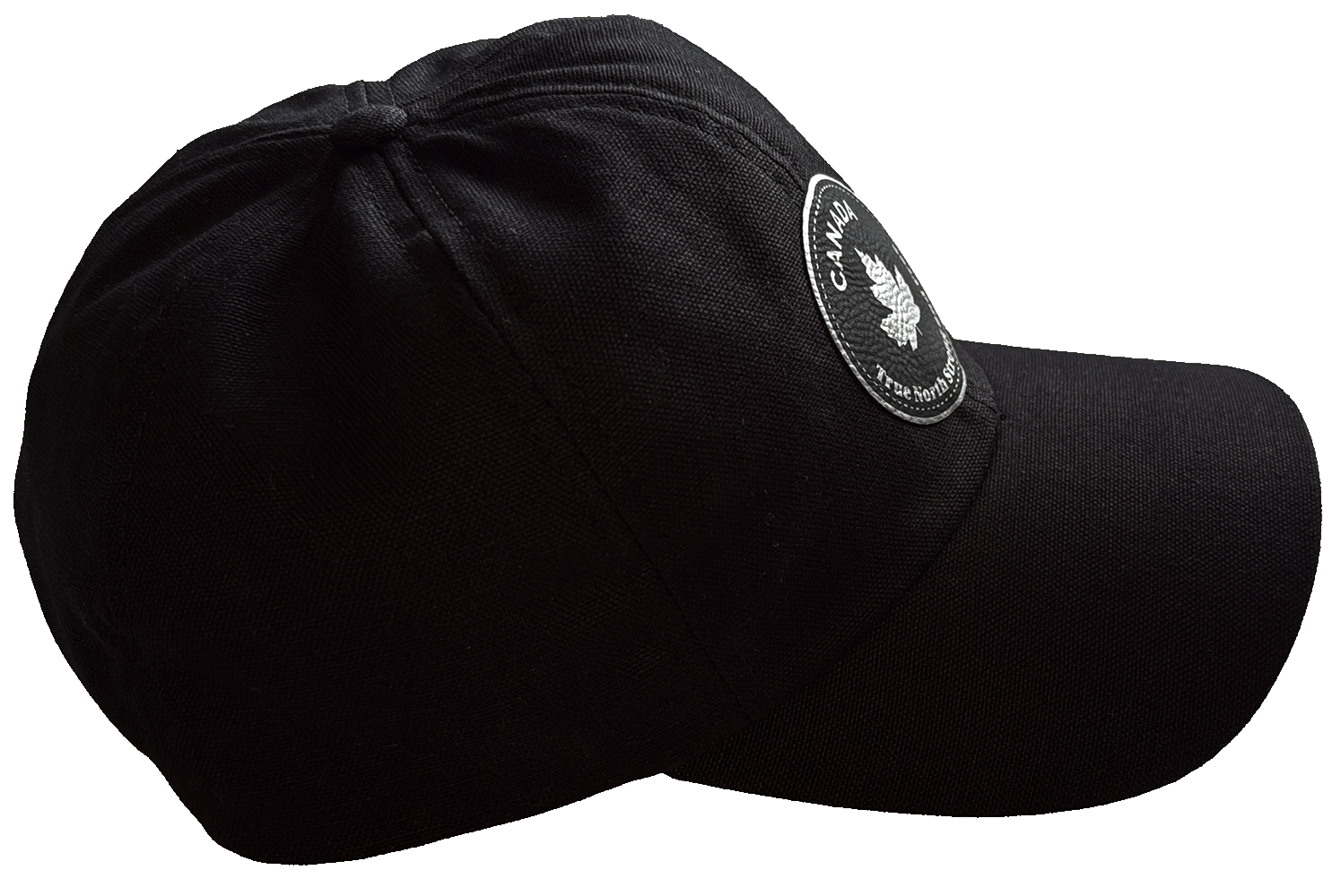 Logo, Black Baseball Cap with Faux Black/Silver Leather Emblem