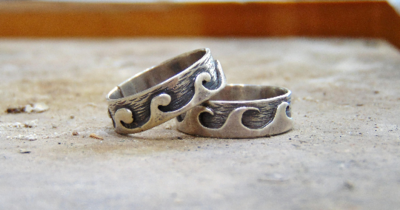 His & Hers couples wedding ring Handmade silver 925 Wave Ring